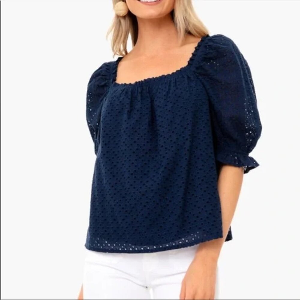 Tuckernuck Pomander Place Navy Eyelet Iris Blouse